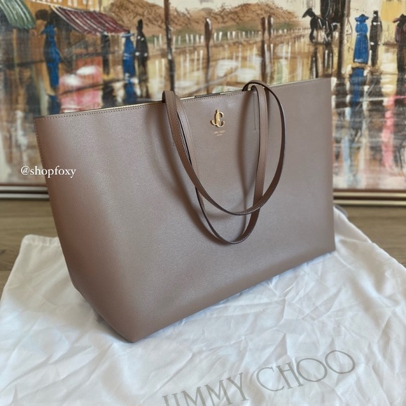 Jimmy Choo Handbags - Jimmy Choo JC Tote Light Taupe Grainy Leather Tote
